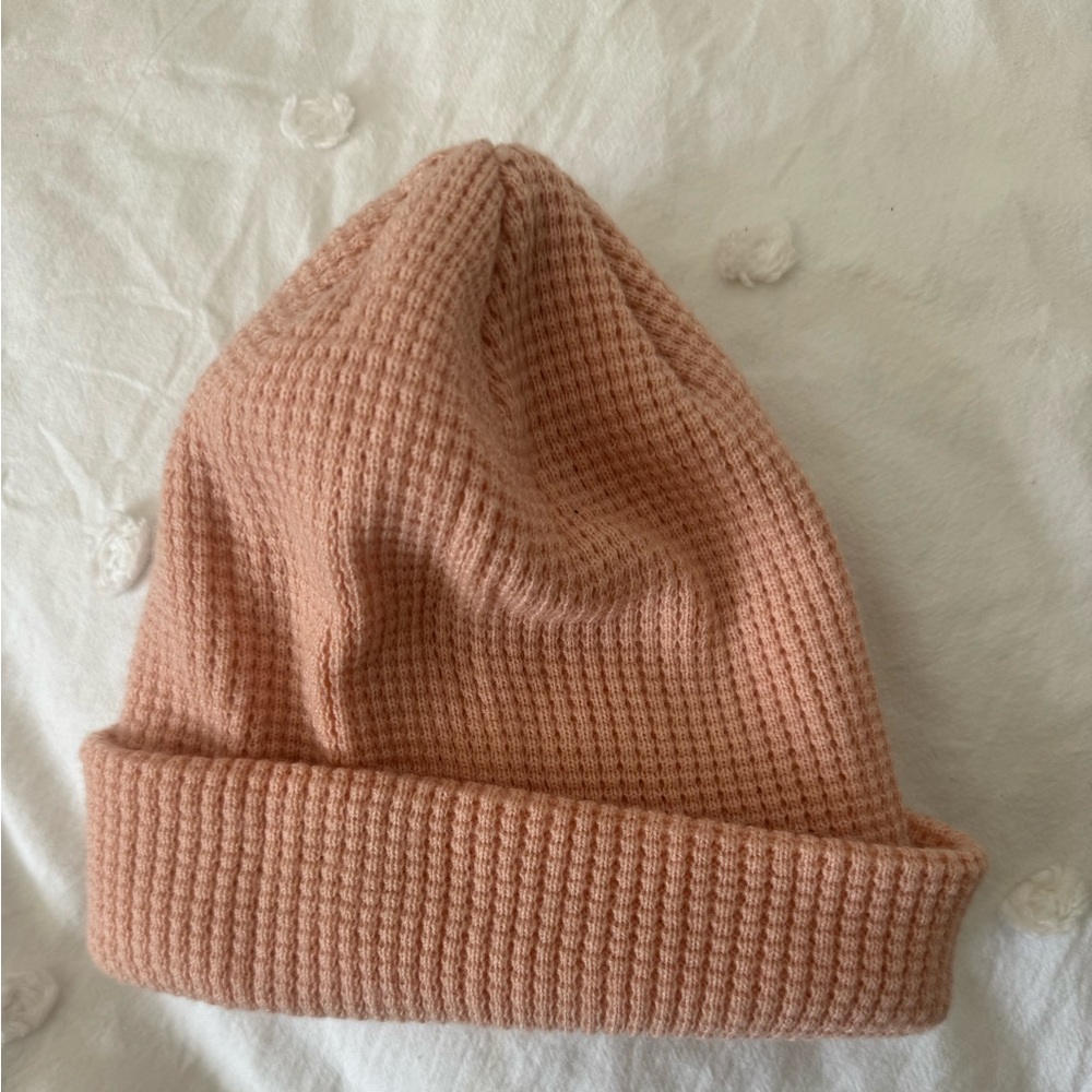 Pink waffle knit beanie!